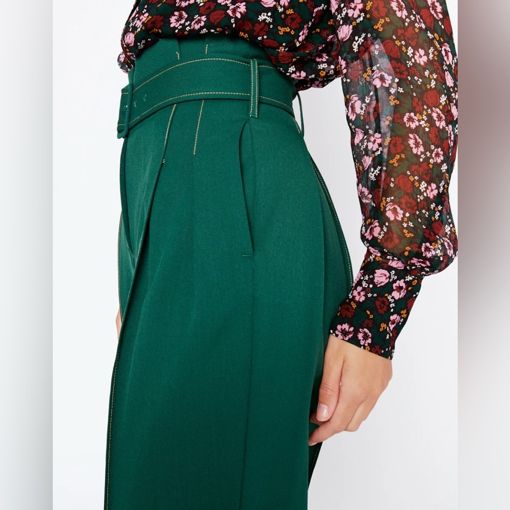 Mirla Beane Belted High Waist Trousers | Moss Green | Size 10 - Picture 2 of 8